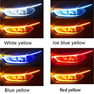 แถบไฟหน้า LED DRL 12V กันน้ํา ยืดหยุ่น สีขาว สีเหลือง สําหรับรถยนต์ 2 ชิ้น