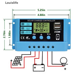 Llph แผงควบคุมการเก็บประจุพลังงานแสงอาทิตย์ 30A 20A 10A 12V 24V PV LCD สําหรับ Lead-Acid Lithium Dual USB LLP