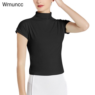 Wmuncc เสื้อยืด คอสูง แขนสั้น เหมาะกับการเล่นโยคะ ฟิตเนส วิ่ง สําหรับผู้หญิง