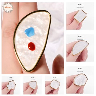 AHOUR DIY Nail Art Tool Natural Resin Color Mixing Palette Manicure Tool Finger Ring Plate Professional Imitation Agate Stone Showing Shelf Nail Polish Drawing Holder