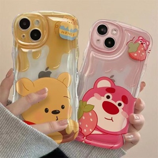 【New Upgrade】  Cute Couple Airbag Phone Case Compatible for iPhone 11 14 13 12 ProMax XR  8 7 Plus XS Cartoon Winnie the Pooh Strawberry Bear Lotos Wavy Edge Soft Tpu Back Cover