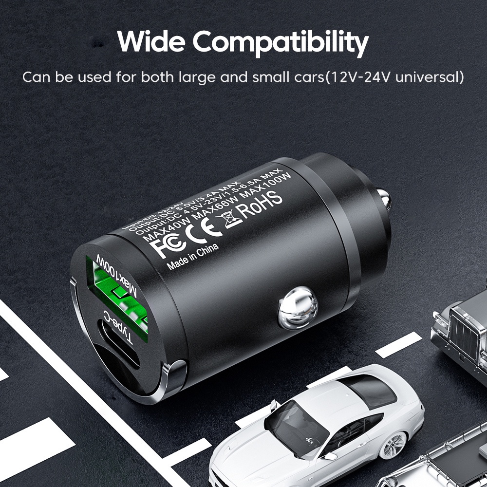Elough อะแดปเตอร์ที่ชาร์จในรถยนต์ 100W Mini USB PD QC 3.0 รูปที่ 4