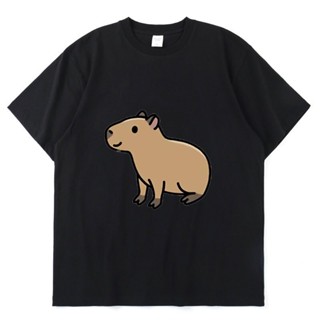 เสื้อยืดผ้าฝ้ายCapybara เสื้อยืดแขนสั้นลําลอง ผ้าฝ้าย 100% พิมพ์ลายสัตว์น่ารัก แฟชั่นฤดูร้อน สไตล์ฮาราจูกุ สําหรับคู่รัก