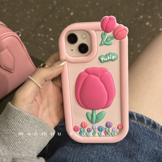 เคสโทรศัพท์มือถือ ซิลิโคน กันกระแทก ลายดอกทิวลิป สไตล์เกาหลี ญี่ปุ่น สําหรับ Iphone 14promax 13 12 11 14pro 13pro 14