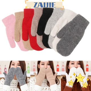 Zaijie24 ถุงมือขนกระต่ายนุ่ม สีพื้น สําหรับผู้หญิง