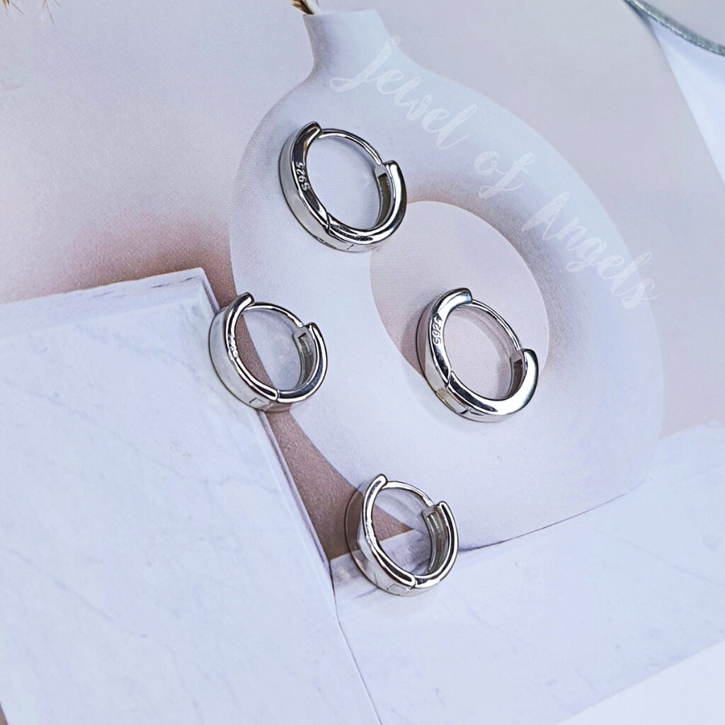 ต่างหูเงินแท้ S925 รุ่น Cozy ต่างหูห่วงเรียบเงินแท้ทั้งชิ้น ขอบเหลี่ยม Silver925 ต่างหูผู้ชาย