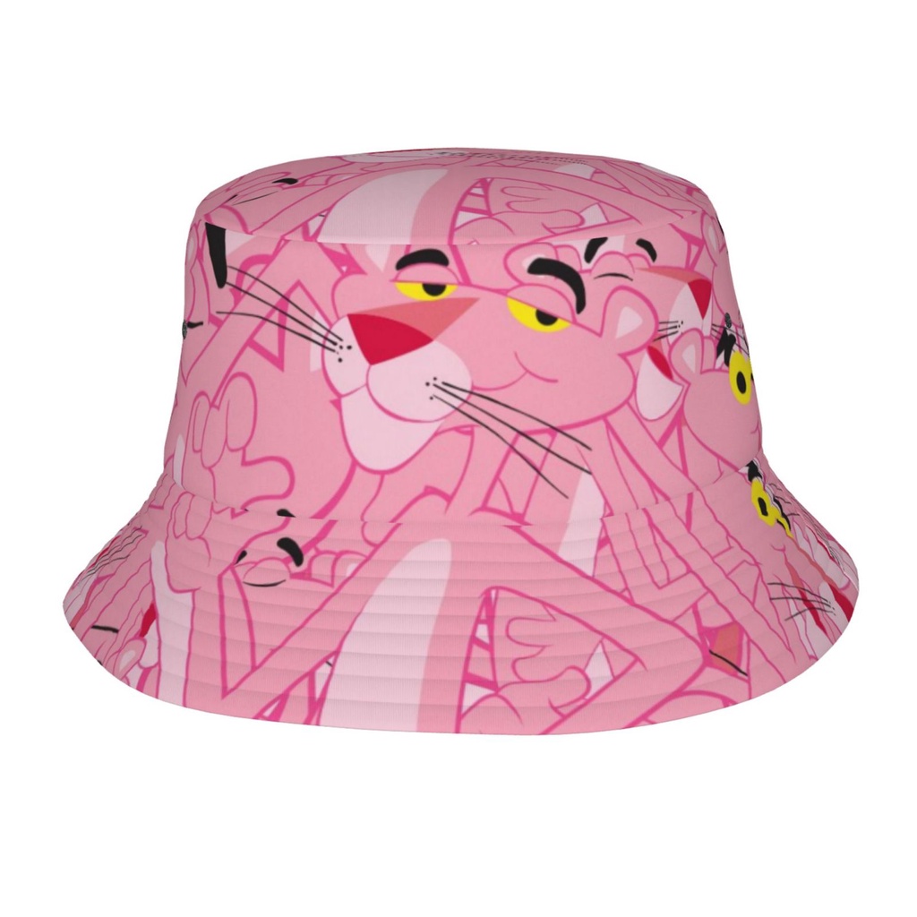 หมวกบักเก็ต พิมพ์ลาย Pink Panther น่ารัก เหมาะกับฤดูร้อน สไตล์ชาวประมง สําหรับผู้หญิง และผู้ชาย