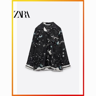 Zara ใหม่ เสื้อเชิ้ต ผ้าซาติน สีดํา สําหรับผู้หญิง 2925148 800