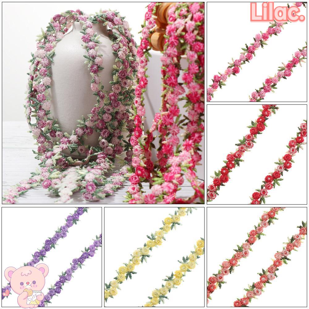 <ขายส่ง>Lilac ริบบิ้นผ้าโพลีเอสเตอร์ปักลายดอกไม้สําหรับตกแต่งเสื้อผ้า