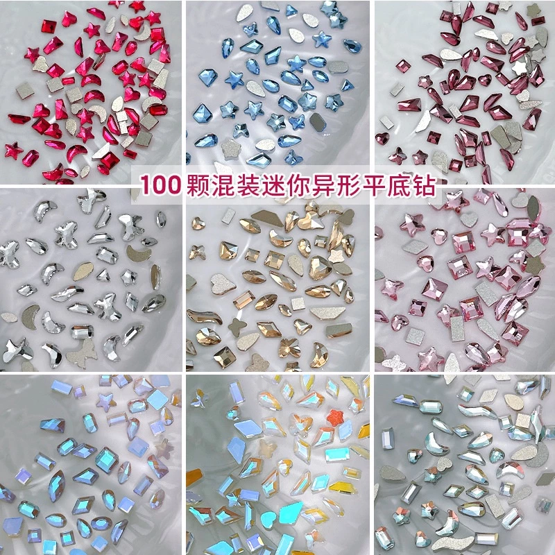 100 ชิ้นเครื่องประดับเพชรคริสตัลทรงพิเศษขนาดเล็กก้นแบนสีชมพูผสมสีอุปกรณ์แต่งเล็บ