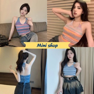 Mini shop🌸พร้อมส่ง🌸 (45661) เสื้อคล้องคอไหมพรม ดีเทลผูกด้านหลังเก๋มากไล่สีสุดๆ  -C