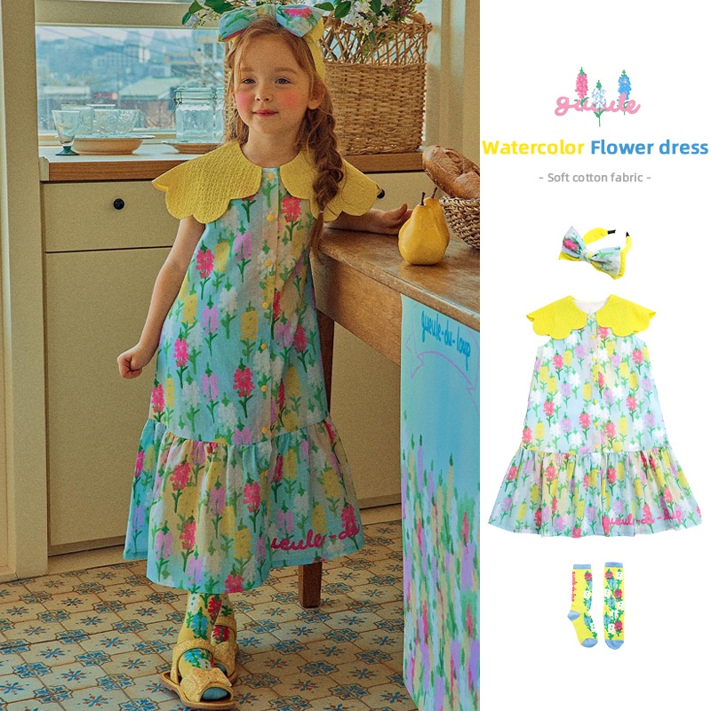 「สินค้าลิขสิทธิ์แท้」 Iris kids IKD084-IKS076 Floral dress - floral band - floral socks เดรส ถุงเท้า