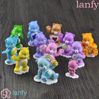 Lanfy โมเดลฟิกเกอร์ Pvc รูปหมีสีรุ้งสําหรับตกแต่งตุ๊กตาหมี 12ชิ้น/ชุด