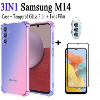 สําหรับ Samsung M14 M12 A14 A13 A04S A04E เคสโทรศัพท์ กันตกสี่มุม + ฟิล์มกระจกนิรภัย แบบเต็มจอ + ฟิล์มเลนส์