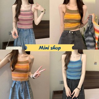 Mini shop🌸พร้อมส่ง🌸 (31015) เสื้อสายเดี่ยวไหมพรม สีสันสดหลากหลายสี  -C