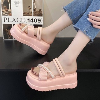 🔥รองเท้าแตะแฟชั่น รองเท้าส้นเตารีด💗Nacre Sandals รองเท้าแตะรัดส้น 2สาย สูง7cm 3สี size 34-39💕