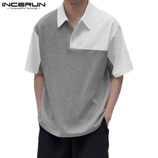 Incerun เสื้อโปโล แขนสั้น คอปก ทรงหลวม สไตล์เกาหลี สําหรับผู้ชาย