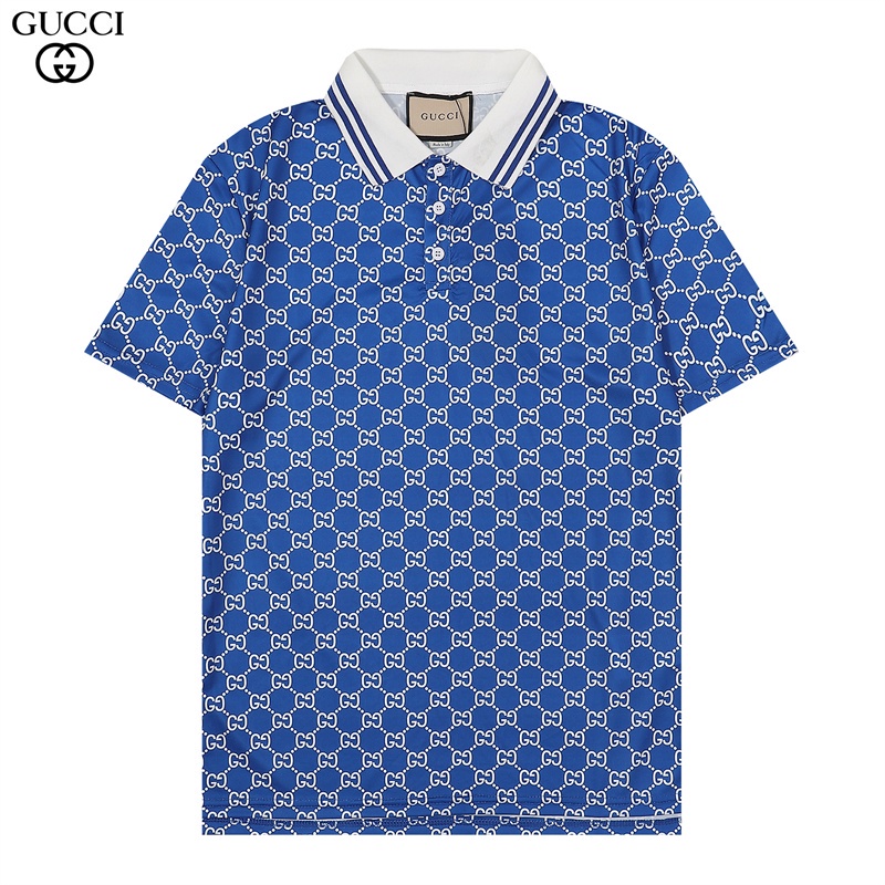 Gu Leisure Polo Collar Double Icon Print Loose Contrast Color Classic Summer Fashion