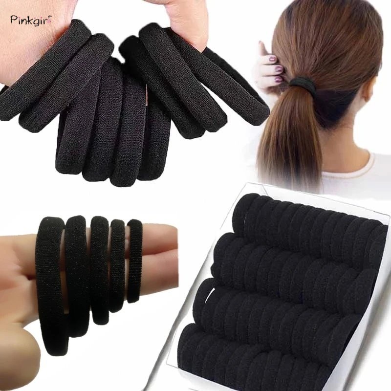 ยางรัดผมหางม้า แบบนิ่ม ยืดหยุ่น ไร้รอยต่อ สีดํา แบบเรียบ เครื่องประดับ สําหรับผู้หญิง จํานวน 10 ชิ้น