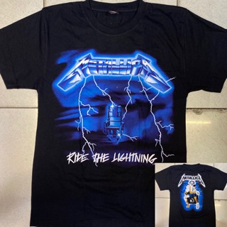 เสื้อยืดแขนสั้น พิมพ์ลายวงร็อค Metallica Ride The Lightning สีดํา