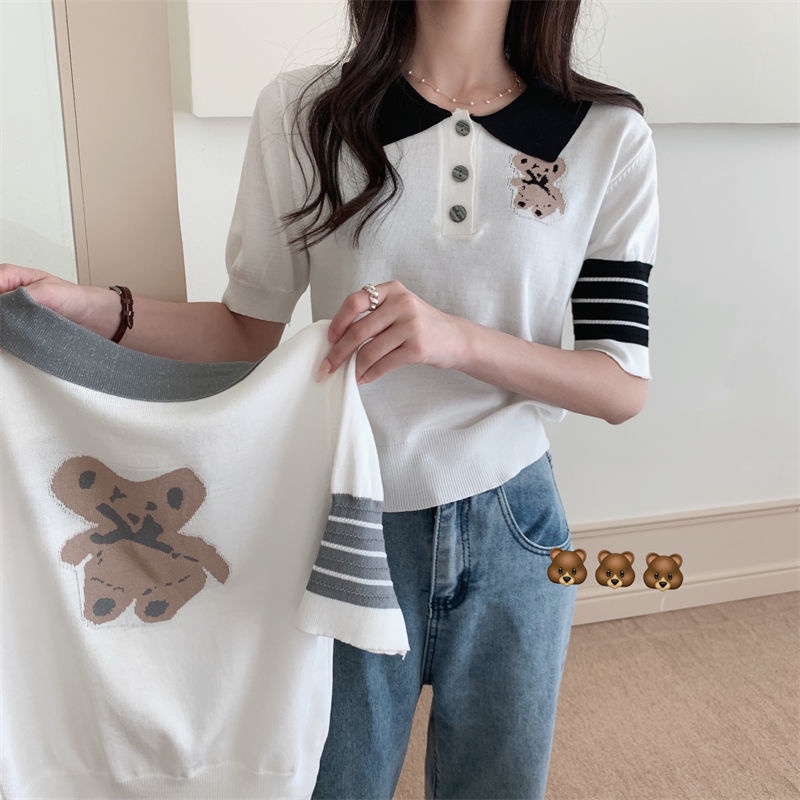 หมีน้อยน่ารัก ออกแบบเสื้อแขนสั้น popoo ฤดูร้อนสําหรับสาว ๆ น้อย ๆ น้อย ๆ.