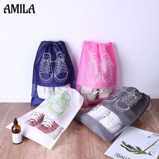 AMILA  กระเป๋าเก็บรองเท้าโปร่งใสกันฝุ่นสกปรก Drawstring กระเป๋า Breathable Drawstring Pocket Travel กระเป๋าเก็บเสื้อผ้า