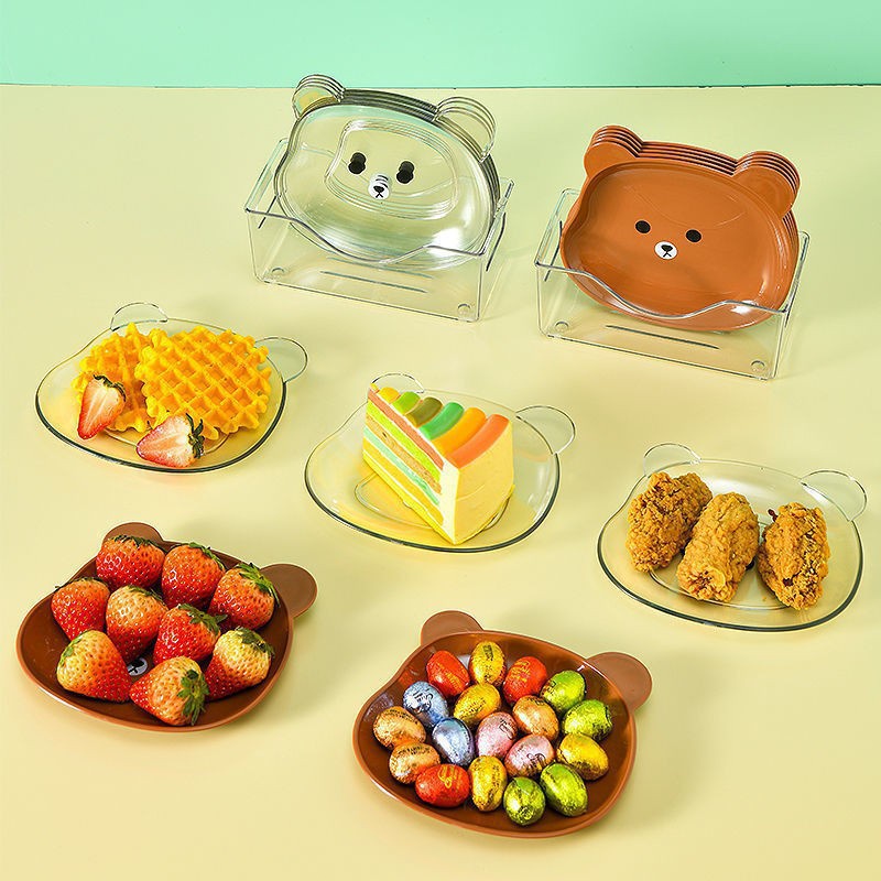 จานลายหมี ถาดใส่ขนม จานเด็ก พลาสติกอเนกประสงค์ ลายการ์ตูน #A-0041