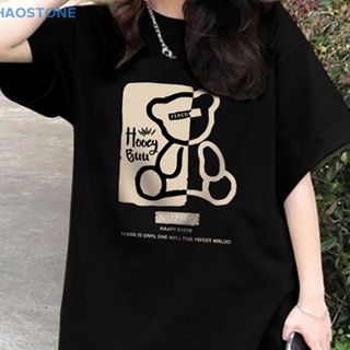 [HSNE] เสื้อยืดลําลอง แขนสั้น คอกลม พิมพ์ลายการ์ตูนหมี ทรงหลวม แฟชั่นฤดูร้อน สําหรับสตรี MCL