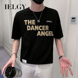 IELGY เสื้อยืดคอกลม แขนสั้น พิมพ์ลายตัวอักษร ทรงหลวม เข้ากับทุกการแต่งกาย สําหรับผู้ชาย