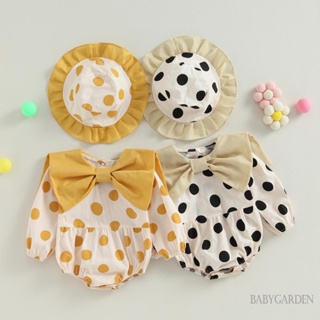 Babygarden-0-24 เดือน ชุดรอมเปอร์ลําลอง แขนยาว คอกลม พิมพ์ลายจุด พร้อมที่คาดผม สําหรับเด็กผู้หญิง