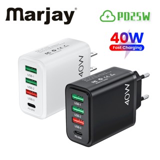 Marjay อะแดปเตอร์ชาร์จโทรศัพท์มือถือ 40W 5V3A PD+3USB หลายพอร์ต PD25W ชาร์จเร็ว