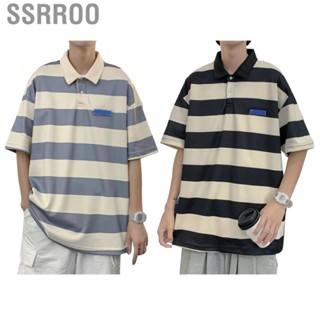 Ssrroo Short Sleeve Blouse  Loose Striped Shirt Stylish Breathable Soft  for Office Work for Men