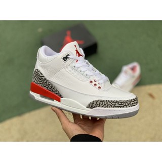 รองเท้าบาสเก็ตบอล รองเท้าวิ่ง Air Jordan 3 Retro Katrina AJ3 สีขาว สีแดง สําหรับผู้ชาย 136064-116