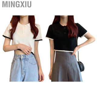 Mingxiu Summer Tee Top  Quarter Button Women Short Sleeve Top  for Party