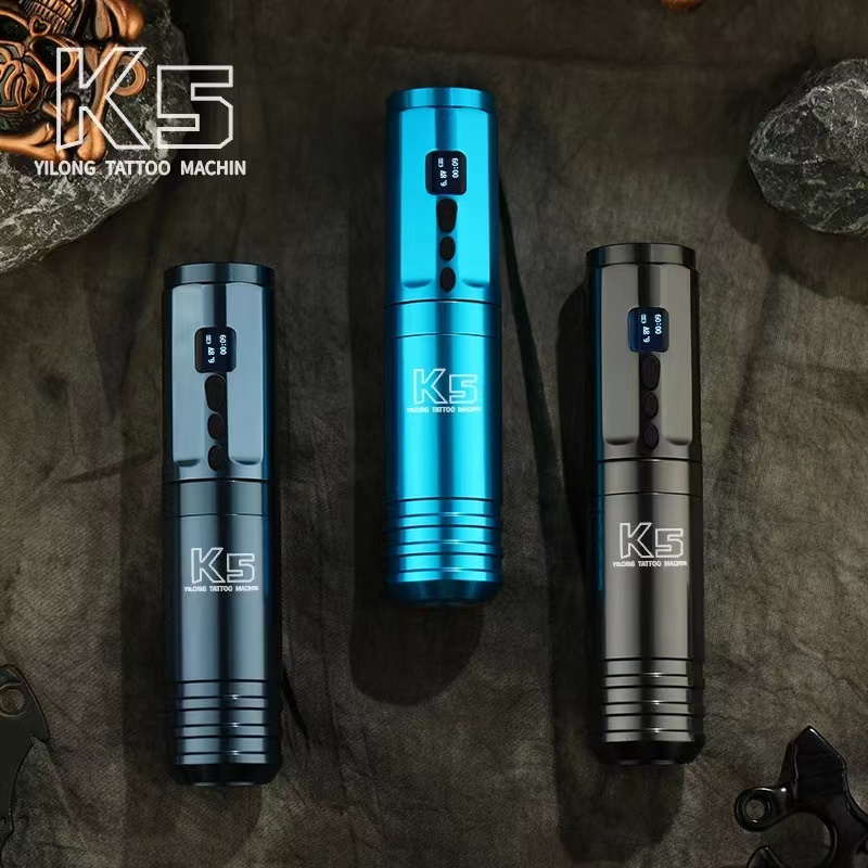 K5 เครื่องสักปากกาแบตเตอรี่คู่ พร้อมไฟ LED แบบพกพา ปากกาโรตารี่ไร้สาย RCA เข็มปรับได้ สําหรับแต่งหน้า PMU &amp; SMP