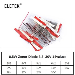 ชุดซีเนอร์ไดโอด 1/2W 0.5W Regulator 3.3V-24V 14values 4V7 5V1 8V2 15V Diy 140 ชิ้น