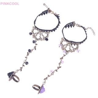 Pinkcool สร้อยข้อมือลูกไม้ สไตล์วินเทจ สีดํา ประดับลูกปัดคริสตัล เครื่องประดับ สําหรับผู้หญิง ขายดี