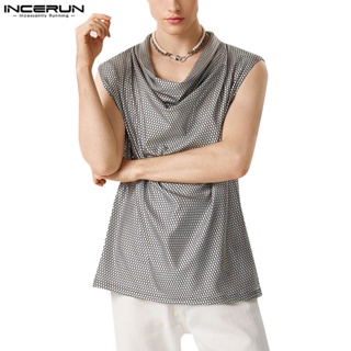 Incerun เสื้อกล้ามแขนกุด ทรงหลวม แต่งกลิตเตอร์ สไตล์วินเทจ สําหรับผู้ชาย