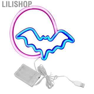 Lilishop Neon Signs Moon And Bat  Neon Lights USB  Powered For Decoration