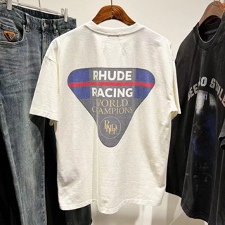 เสื้อยืดแขนสั้น คอกลม ทรงหลวม พิมพ์ลายตัวอักษร RHUDE สไตล์อเมริกันวินเทจ สําหรับผู้ชาย และผู้หญิง