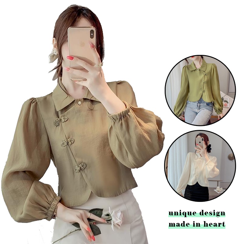 ใหม่ เสื้อเชิ้ตแขนสั้น ผ้าชีฟอง รัดรูป แต่งหัวเข็มขัด สไตล์ยุโรปเรโทร แฟชั่นฤดูใบไม้ร่วง สําหรับผู้หญิง 2023