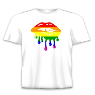 [S-5XL]ผู้ใหญ่พอดีหยดลิปสีรุ้ง Lgbt Lgbt Lgbtq เดือนภูมิใจเกย์มีความสุขขบวนพาเหรดเสื้อยืดคอโอคอ