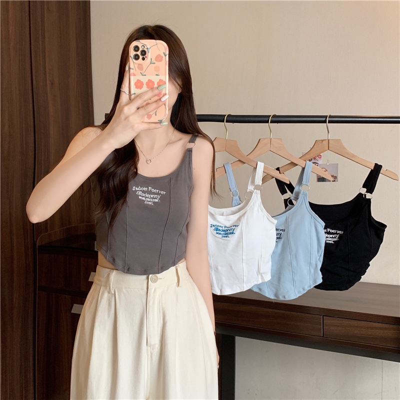 Olivia เสื้อกล้ามสายเดี่ยว สไตล์ Y2K สายเดี่ยวมินิมอล ฟองน้ำในตัว #637