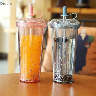 &lt;Dream&gt; ขวดน้ําพลาสติก มีหลอดดูด สําหรับใส่เครื่องดื่ม กาแฟ นม น้ําผลไม้