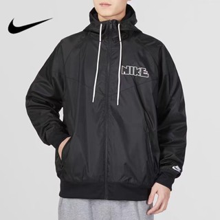 Nike ของแท้ 100% เสื้อแจ็กเก็ต ผ้าไนล่อน มีฮู้ด ระบายอากาศ น้ําหนักเบา ปักลาย สําหรับผู้ชาย