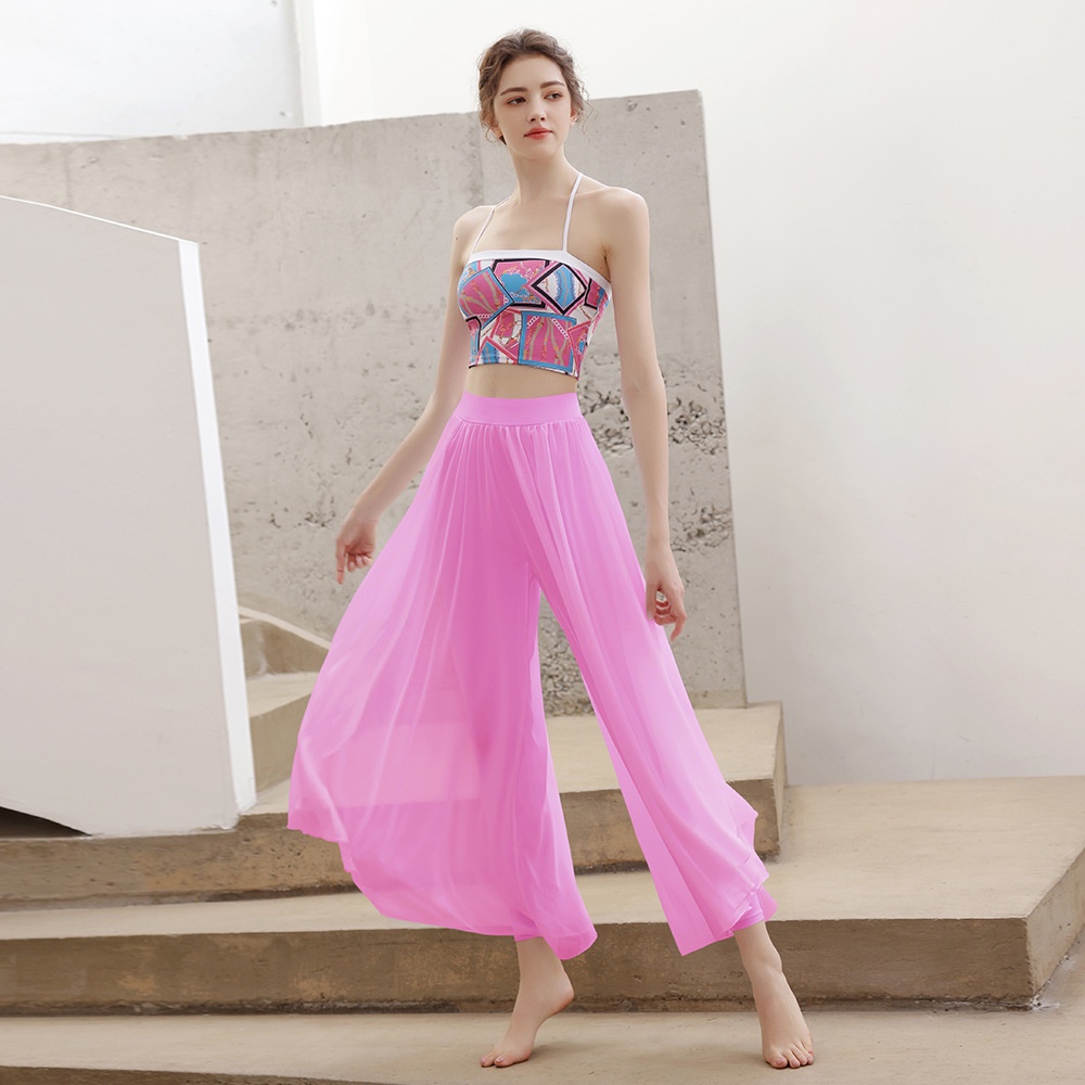 ชุดเสื้อแขนกุด และกางเกง ผ้าชีฟอง สไตล์คลาสสิก สองชิ้น สําหรับผู้หญิง ใส่เต้นรํา เล่นโยคะ พิลาทิส