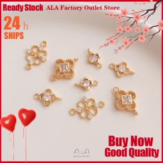 💖เครื่องประดับ DIY💖การเก็บรักษาสี 14K ชุบทองฝังเพทายแขวนโคลเวอร์สี่ใบจี้ทำด้วยมือวัสดุ DIY สร้อยข้อมือต่างหูเชื่อมต่ออุปกรณ์เสริม【จี้ / ลูกปัดห้อย】