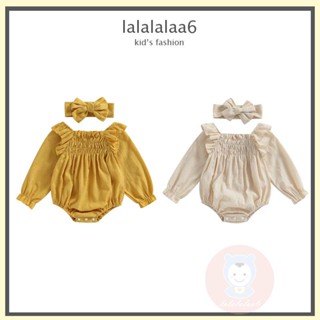 Laa6 ชุดรอมเปอร์ แขนยาว สีพื้น พร้อมที่คาดผม สําหรับเด็กผู้หญิง