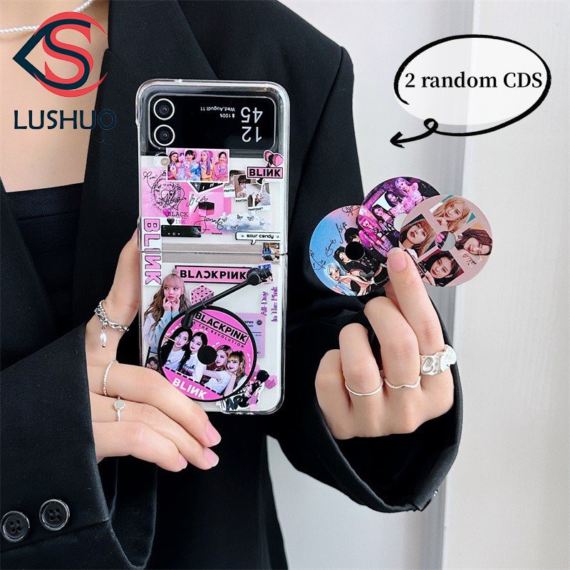 Lushuo เคสโทรศัพท์มือถือ ปิดด้านหลัง ลายเครื่องเล่นแผ่น CD สองแผ่น และสร้อยข้อมือ สําหรับ Samsung Galaxy Z Flip 3 5G and Z Flip 4 Z Flip3 ZFlip3 ZFlip 3 Z Flip4 ZFlip 4