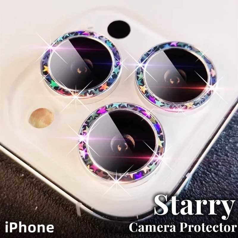 เคสโทรศัพท์มือถือกระจก กันรอยเลนส์กล้อง ลายกลิตเตอร์ วิบวับ หลากสี สําหรับ IPhone 14 13 12 11 Pro Ma